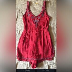 Free people Elegant Red Dress with Embroidery